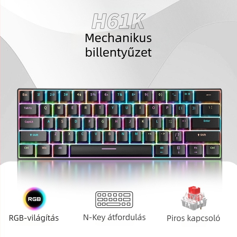 61 billentyűs vezetékes USB Type-C mechanikus billentyűzet RGB háttérvilágítással