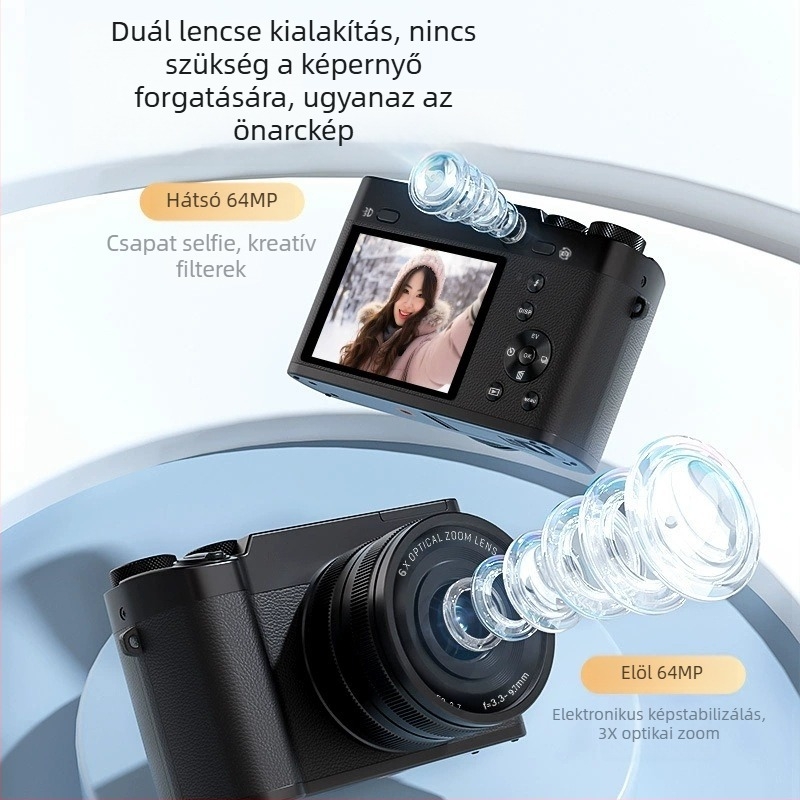 DC205X Optikai zoomos kamera, 5K HD, Kezdő szintű tükör nélküli selfie kamera, 3 hüvelykes LCD, TF-kártya