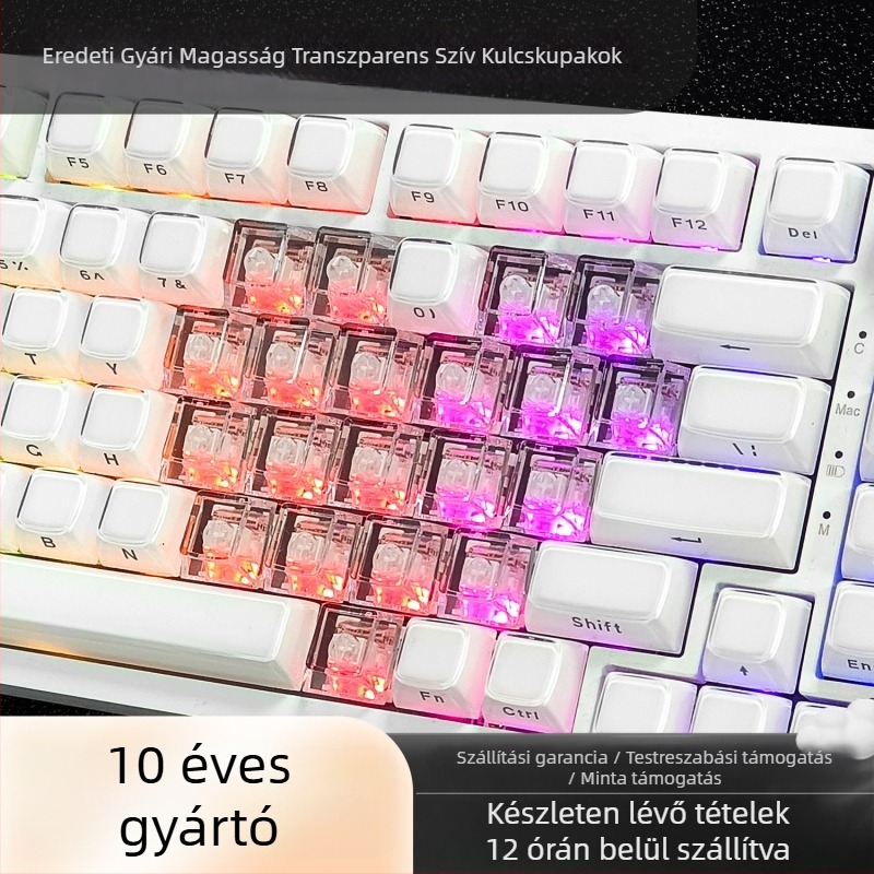 Keycaps készlet, 21 gomb, átlátszó szív alakú, testreszabható, betűtípus nélküli, USB