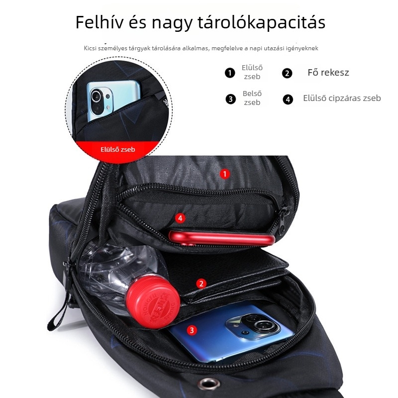 Férfi mellkas táska, Oxford anyag, street fashion stílus, 2025 tavasz kiadás, ideális szabadidős utazásokhoz