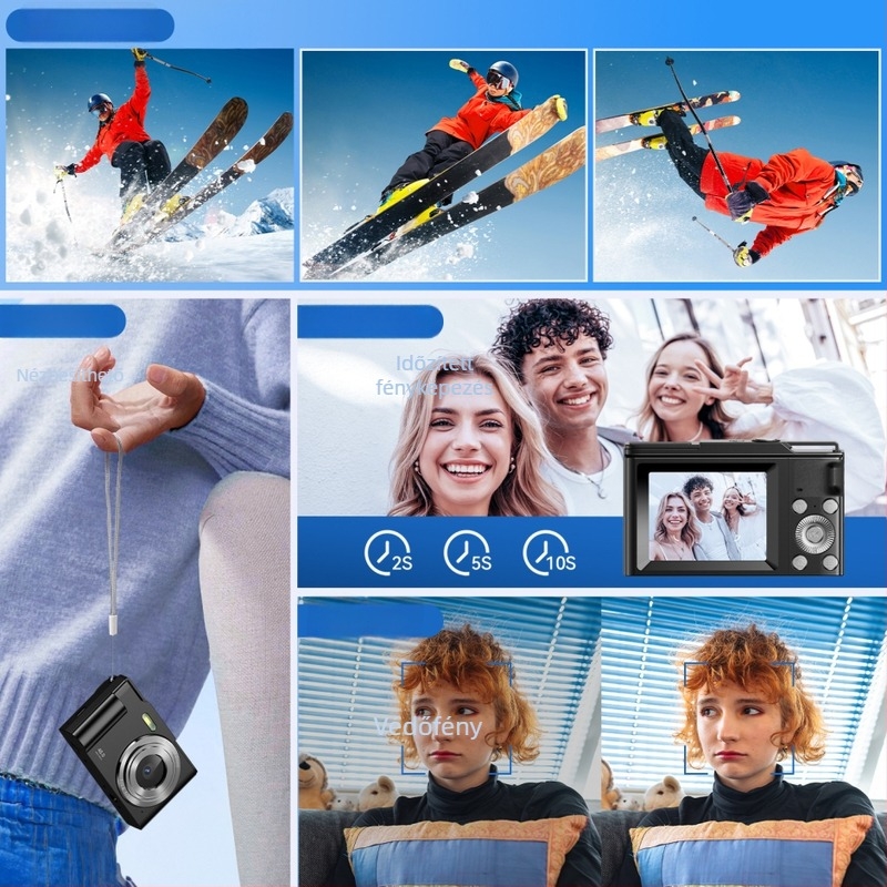 DC01 Selfiekamera: 8MP CMOS szenzor, 16x optikai zoom, 2,3" HD LCD, periszkópos objektív, teljes manuális működés