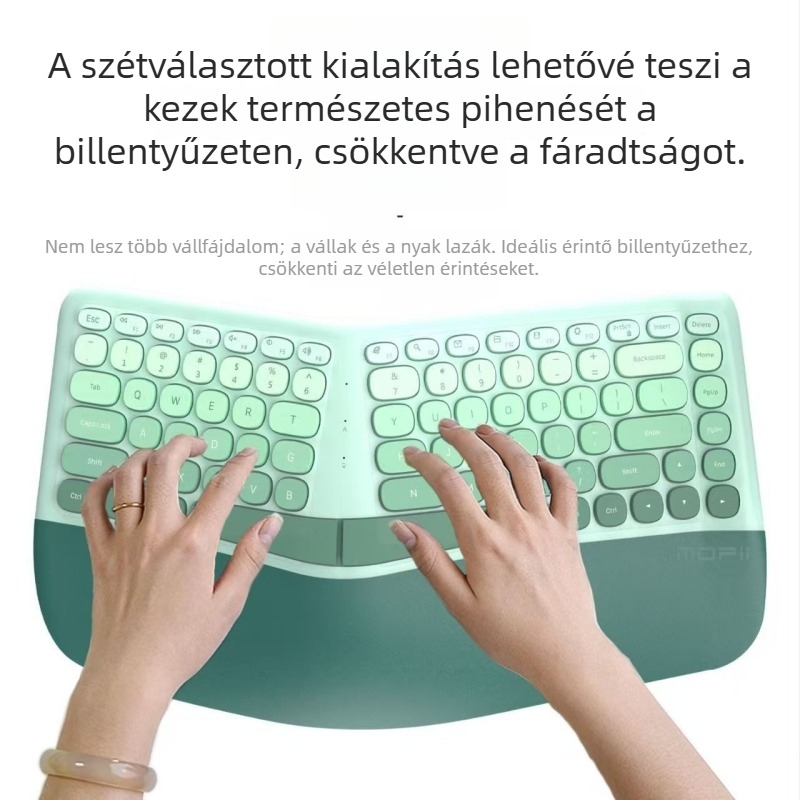 Ergonomikus vezeték nélküli billentyűzet és egér készlet – halk billentyűzet, ABS anyag, 10 m hatótávolság, 3 eszközt támogat
