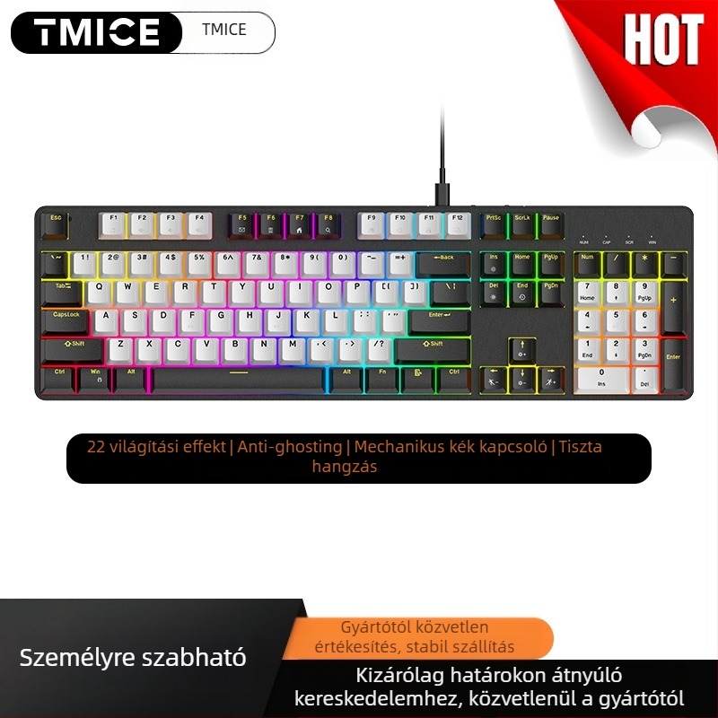 104-gombos mechanikus billentyűzet piros kapcsolóval, vezetékes, RGB háttérvilágítás, vízálló