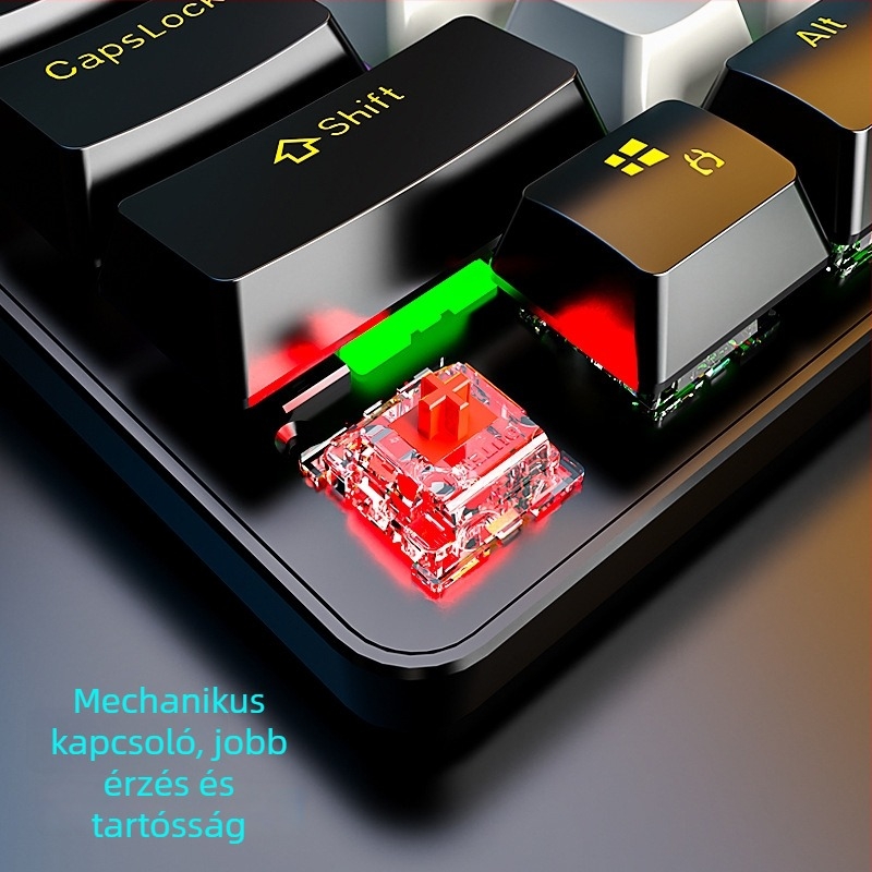 104-gombos mechanikus billentyűzet piros kapcsolóval, vezetékes, RGB háttérvilágítás, vízálló