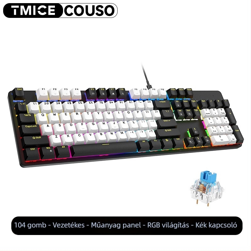 104-gombos mechanikus billentyűzet piros kapcsolóval, vezetékes, RGB háttérvilágítás, vízálló