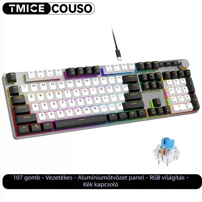104-gombos mechanikus billentyűzet piros kapcsolóval, vezetékes, RGB háttérvilágítás, vízálló