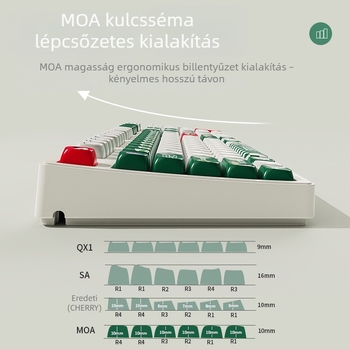 87-gombos mechanikus billentyűzet Bluetooth-kapcsolattal, PBT billentyűk, zöld kapcsolók (egységes kompatibilitás)