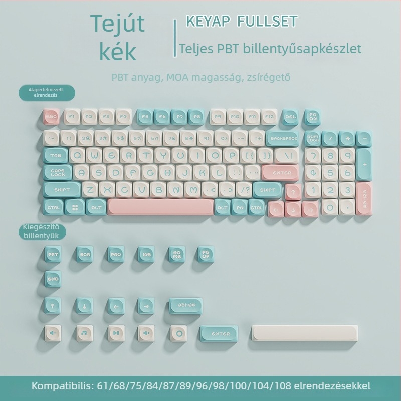 87-gombos mechanikus billentyűzet Bluetooth-kapcsolattal, PBT billentyűk, zöld kapcsolók (egységes kompatibilitás)