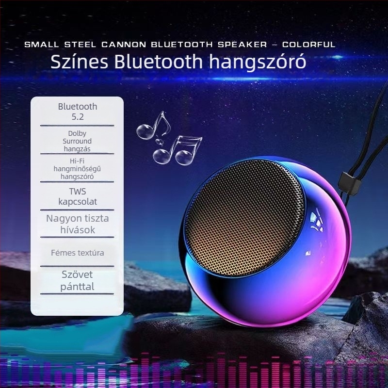 Vezeték nélküli Bluetooth hangszóró, fém ház, 5W kimenet, Bluetooth 5.2, beépített 300–500mAh akkumulátor
