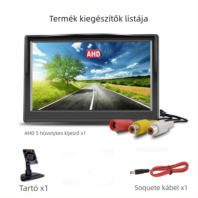 Autó hátsó kamera kijelző, modell AHD-5IN-TS, képernyő típus AHD, felbontás 800x480, bemeneti jel AHD