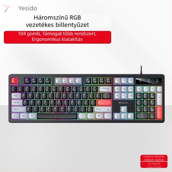 Yesido vezetékes gamer billentyűzet, 104 gomb, RGB háttérvilágítás, vízálló, univerzális kompatibilitás