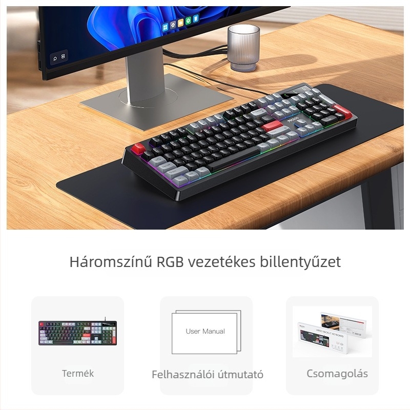 Yesido vezetékes gamer billentyűzet, 104 gomb, RGB háttérvilágítás, vízálló, univerzális kompatibilitás