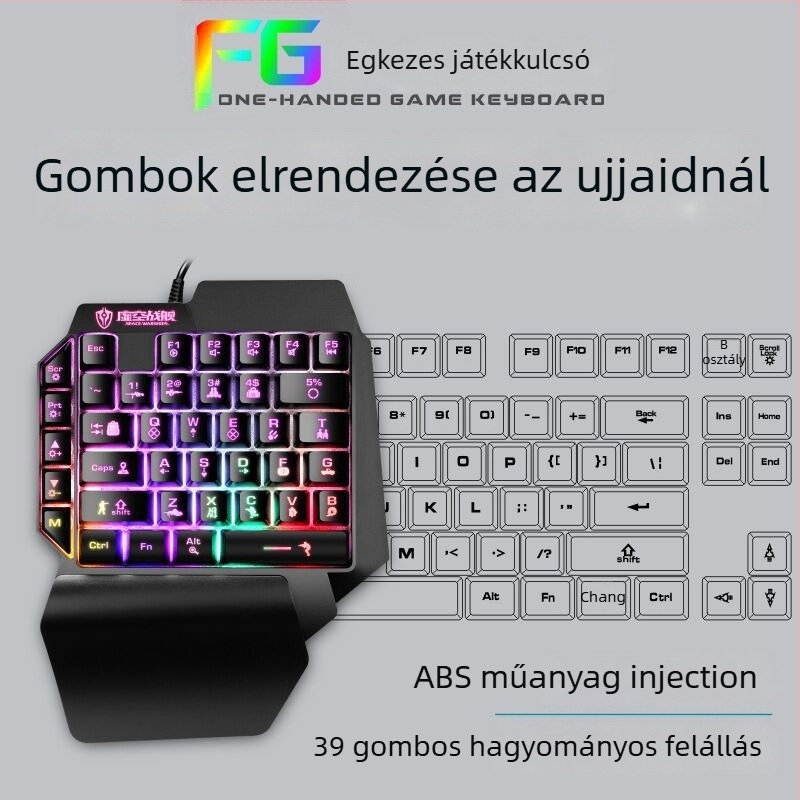 Shibaido F6 Egykezes játékbillentyűzet és egér, 39 gomb, kábeles, csuklótámasz, vízálló