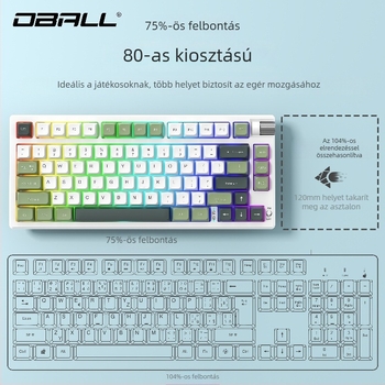 Dragon Ball GK75 mechanikus billentyűzet, három módú csatlakozás: vezetékes, Bluetooth és vezeték nélküli; zöld kapcsolók, RGB háttérvilágítás, vízálló