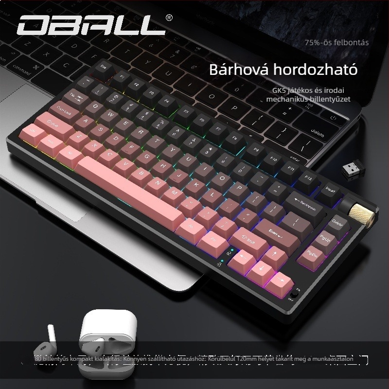 Dragon Ball GK75 mechanikus billentyűzet, három módú csatlakozás: vezetékes, Bluetooth és vezeték nélküli; zöld kapcsolók, RGB háttérvilágítás, vízálló