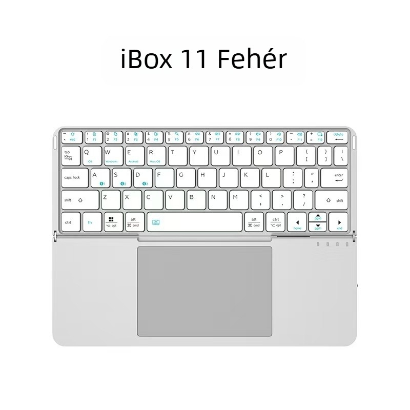 Tabletes Bluetooth billentyűzet csendes működéssel, újratölthető bőr tok-állvánnyal és érintésérzékelős vezérléssel, hordozható hajtogatható kialakítás; 88-98 billentyű; univerzális kompatibilitás; műanyag test