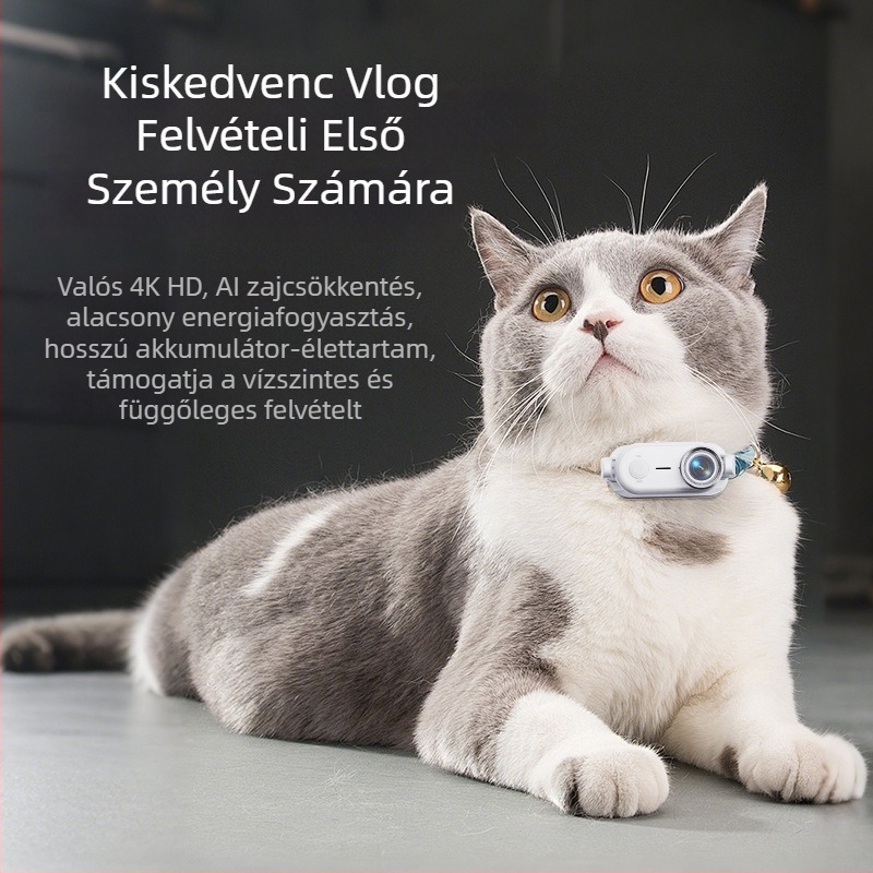 Go9 4K állati kamera stabilizációval, nyakba akasztható nézet első személyben, 20 MP érzékelő, 2 órás akkumulátor