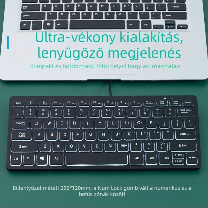 Apayado K1000 membrán billentyűzet, 78 gombos, USB-kábel, ABS váz, kevert háttérvilágítás, laptop-kompatibilis