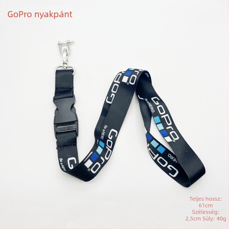 GoPro és akciókamerákhoz való nyakpánt | műanyag alkatrészek + webbing | testre szabható logó | tartalmazza a kiegészítőket