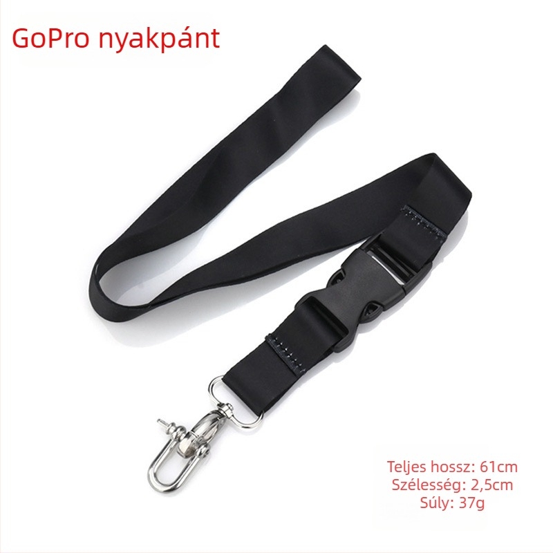 GoPro és akciókamerákhoz való nyakpánt | műanyag alkatrészek + webbing | testre szabható logó | tartalmazza a kiegészítőket