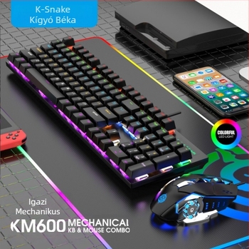 Viper KM600 wired USB billentyűzet és egér készlet RGB háttérvilágítással, 1000dpi optikai, ergonikus és vízálló, 1,5 m kábellel