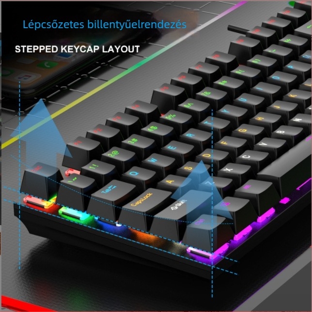 Viper KM600 wired USB billentyűzet és egér készlet RGB háttérvilágítással, 1000dpi optikai, ergonikus és vízálló, 1,5 m kábellel