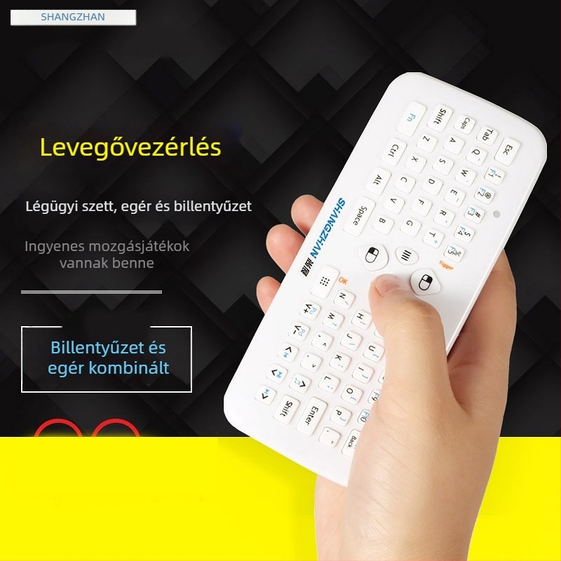 Vezeték nélküli billentyűzet és egér giroszkópos vezérléssel, Air Mouse, F2S modell, USB billentyűzet, USB egér, integrált kialakítás