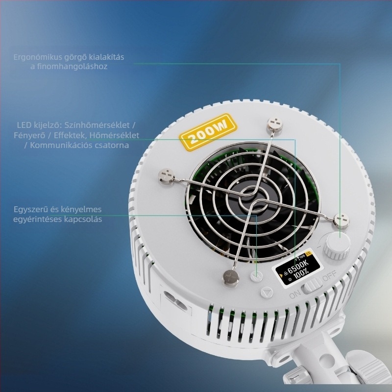 R200 fotózási töltőlámpa, 150W+, 2500-9900K, 110-240V, három színhőmérséklet, stúdióvilágítás élő közvetítéshez