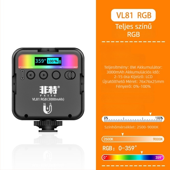 Mini LED töltőfény kültéri fotózáshoz, beépített akkumulátor, ≤10W, 3,7V