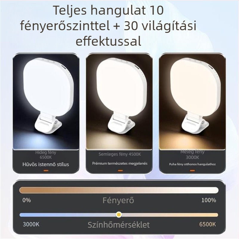 LED világítás szelfikhez és élő közvetítéshez - három fényhőmérséklet-beállítás, teljesítmény 10W alatt