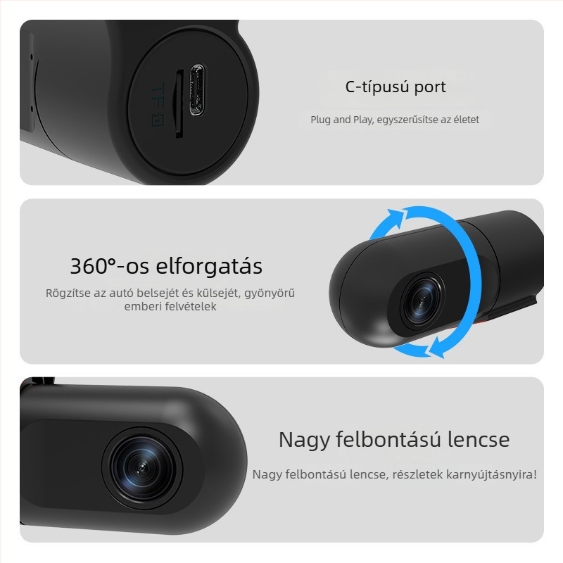 WiFi autós dash cam mobilalkalmazással, USB telepítés, 1080p, 140° látószög, első szélvédőre szerelve