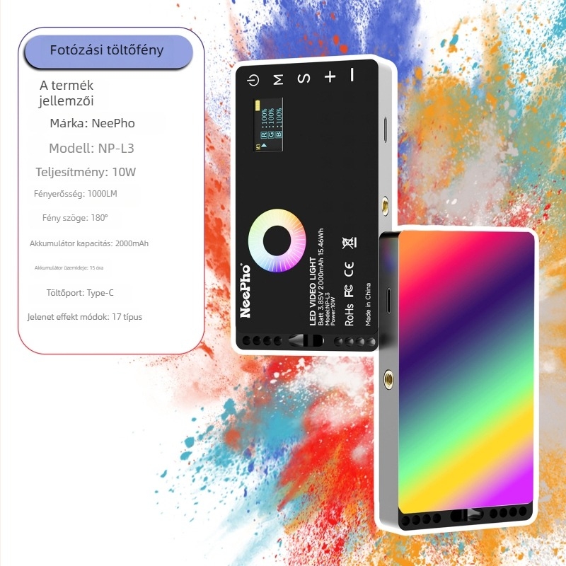 NP-L3 Mobiltelefonhoz készült kitöltő fény – hordozható, több szintű beállítás, kevesebb mint 10W, 3.7V