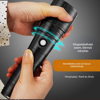 SKYWOODS búvár LED zseblámpa, 3000 lumen, zoom, újratölthető, alumínium ötvözet ház