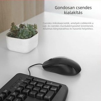 Kábeles billentyűzet és egér készlet (ergonomikus tervezés, optikai egér 1000 DPI, USB interfészek, vízálló)