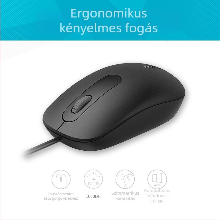 Kábeles billentyűzet és egér készlet (ergonomikus tervezés, optikai egér 1000 DPI, USB interfészek, vízálló)