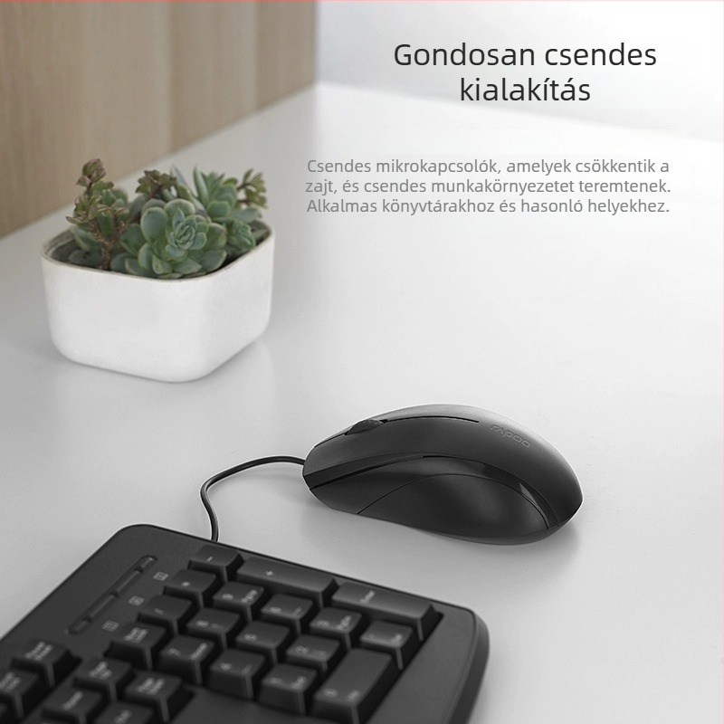 Kábeles billentyűzet és egér készlet (ergonomikus tervezés, optikai egér 1000 DPI, USB interfészek, vízálló)