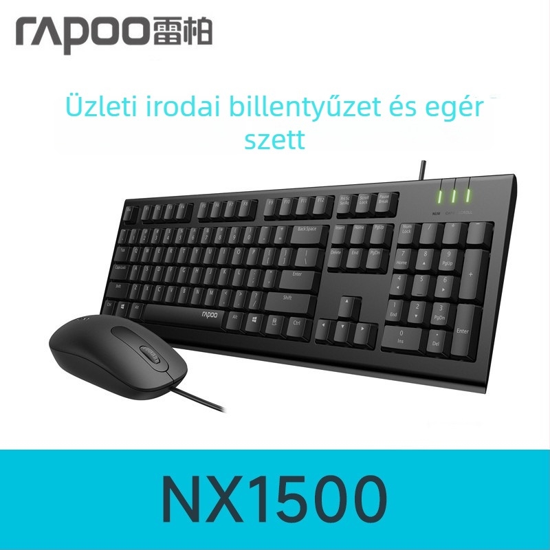 Kábeles billentyűzet és egér készlet (ergonomikus tervezés, optikai egér 1000 DPI, USB interfészek, vízálló)
