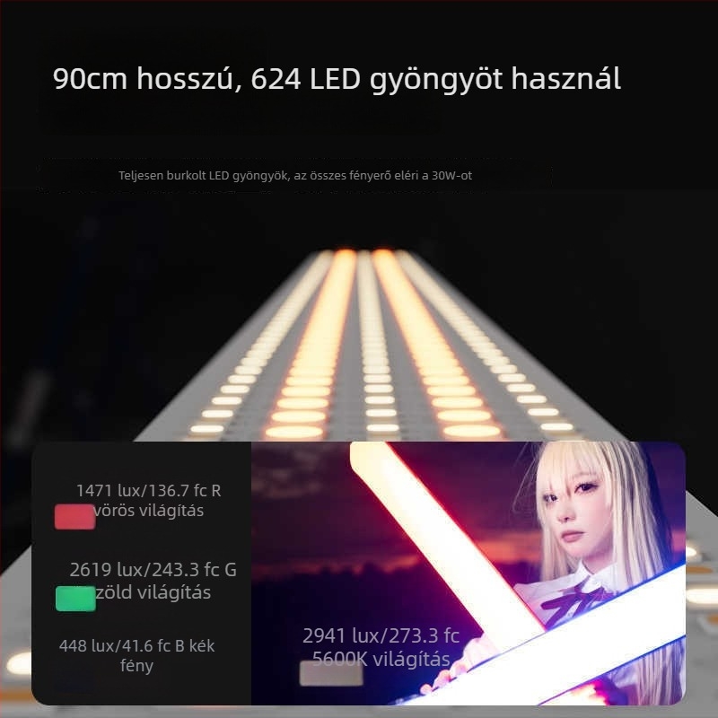 Inkee GCA30C RGB LED fotózási töltőfény – hordozható kézi LED világítás kültéri felvételekhez és élő közvetítéshez (10–50W, beépített akkumulátor)