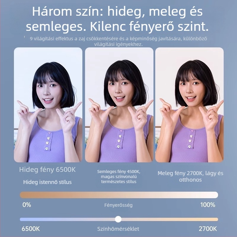 Mini kitöltő fény D6, kézi használat, 3 színhőmérséklet, teljesítmény ≤10W, 5V, fényképezéshez és élő közvetítéshez