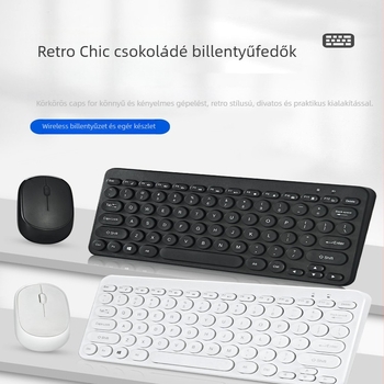 Vezeték nélküli billentyűzet és egér készlet – 78 gomb, 2,4G, modell K380, 1600dpi, mini retro kerek dizájn