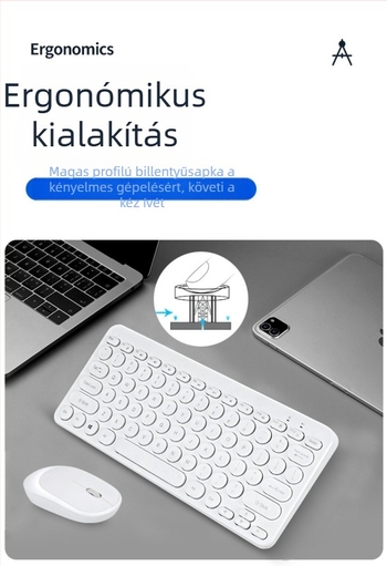 Vezeték nélküli billentyűzet és egér készlet – 78 gomb, 2,4G, modell K380, 1600dpi, mini retro kerek dizájn