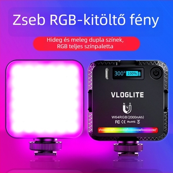 W64RGB Mini LED Pótlámpa Portréhoz, Élő közvetítéshez és Fotózáshoz; 6W teljesítmény, 3.7V beépített akkumulátor, kézben használható