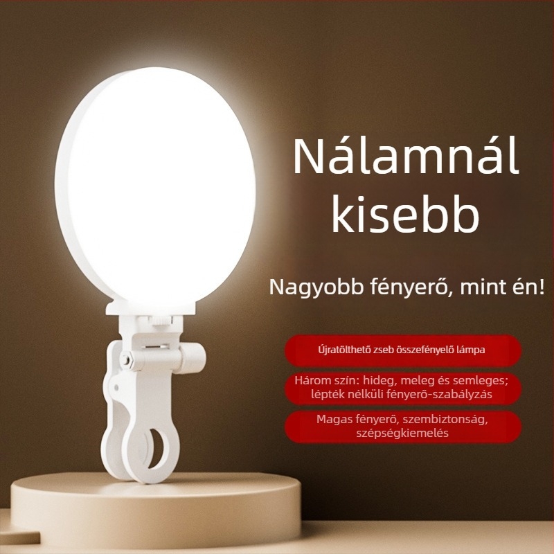 Mini LED töltőfény fotózáshoz és élő közvetítésekhez, modell F01, háromszínű LED, 3.5W, 5V, kézben tartható