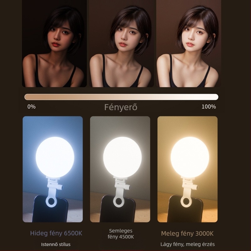 Mini LED töltőfény fotózáshoz és élő közvetítésekhez, modell F01, háromszínű LED, 3.5W, 5V, kézben tartható