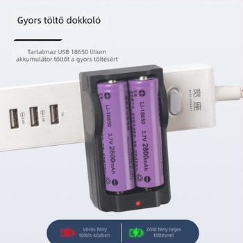 Búvárkodásra szánt LED-es zseblámpa, alumíniumötvözet test, 2800mAh-es újratölthető akkumulátor, 100–200 m hatótáv, 5,5 órás üzemidő, töltő tartozék