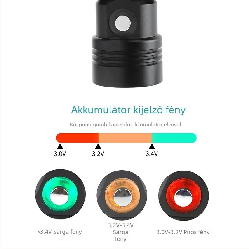 Búvárfejlámpa akkumulátor-szint kijelzővel; 10W LED; 350+ lumen; 18650 akkumulátor; vízálló; sugárzás 200–500 m