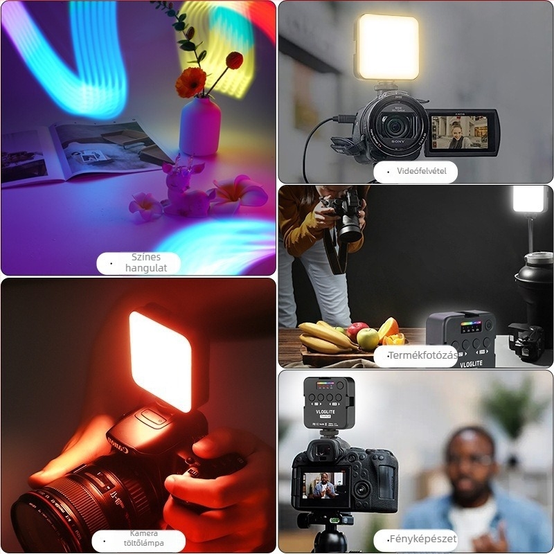 T64RGB Mini RGB LED Szelfi Világítás Mobiltelefonhoz — 4.2W, 3.7V, Beépített Akkumulátor, 2500K–9900K Színhőmérséklet, Kézben