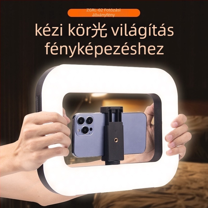 Portré fotózás és videózás körkörös fényforrás, kézi töltőlámpa, hordozható világítás állítható fényerővel, modell Zgrl-02, 20W, színhőmérséklet-állítás 2500–9900K