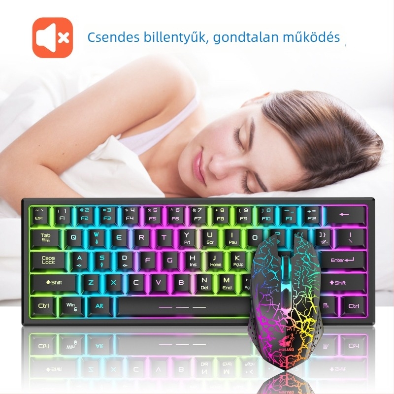 T61 vezeték nélküli billentyűzet és egér készlet, 61 gomb, háttérvilágítás, 2400dpi, USB