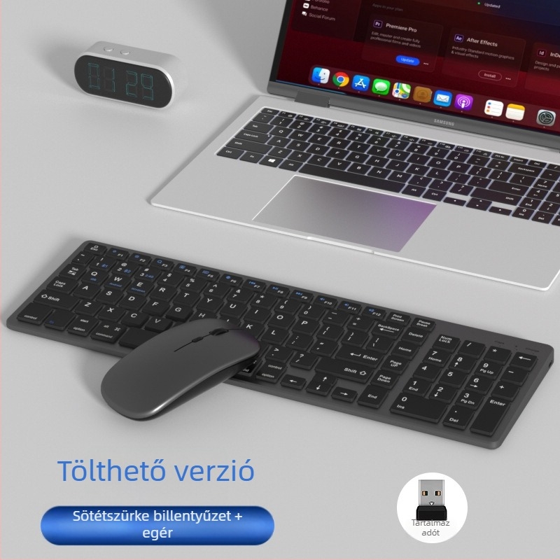 Vezeték nélküli billentyűzet és egér készlet — csendes, 1600dpi optikai érzékelő, ergonomikus kialakítás, vízálló, USB interfészek